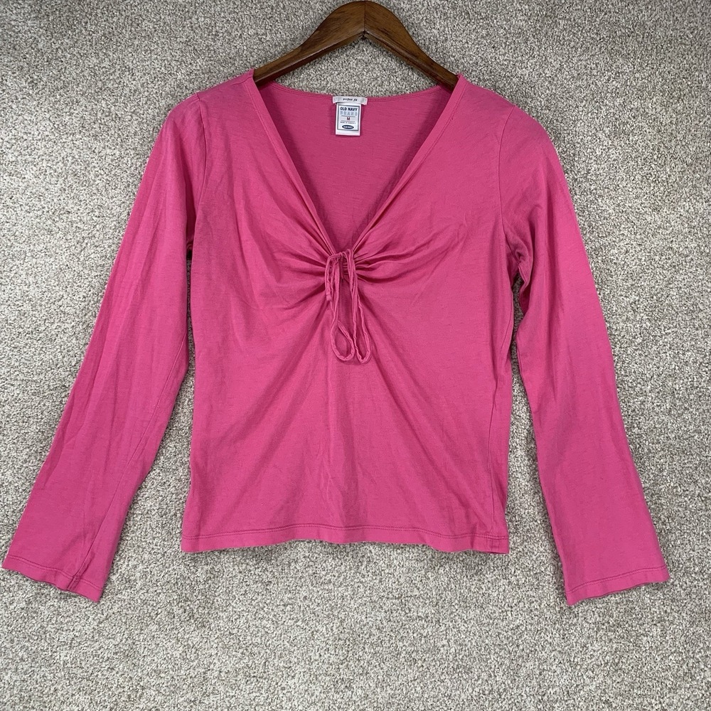 Y2K Old Navy Perfect Fit Tie‎ Up Shirt Hot Pink Coquette Babydoll Sz M